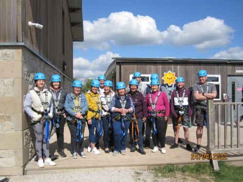Family group members from the BAC O'Connor Centre, in Staffordshire, getting ready to brave the zipwire